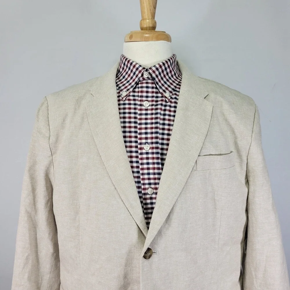 Old Navy Men's Sport Coat Blazer Two‎ Button Beige Linen Cotton Size XL NEW